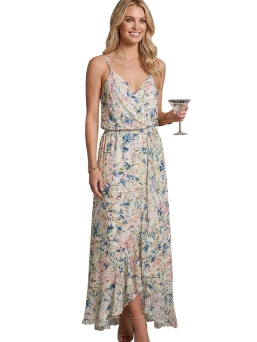 Parker Halle Floral Combo Silk Maxi Dress Monticello XS Floral Print NWT Ruffle
